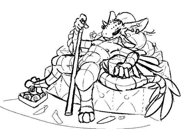 [45$] Pixel-ish, volumetric, anatomy-focused sketch, one character full body, complex BG with props but not in room,