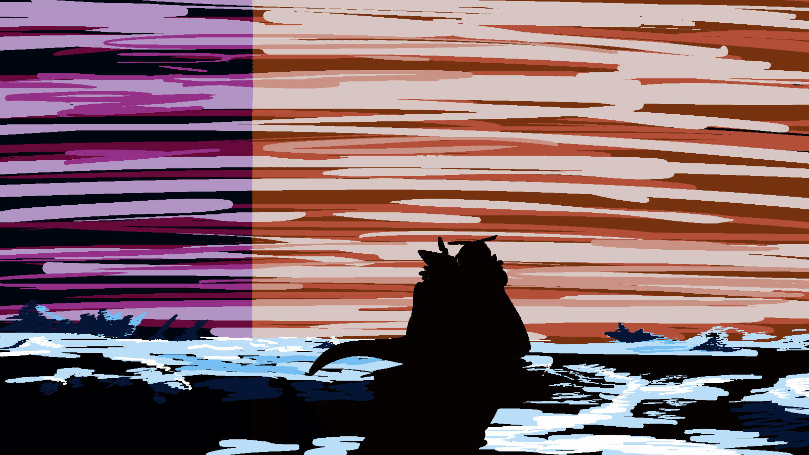 [25$] Pixel art painting, simple characters/sihlouettes, non-room background,