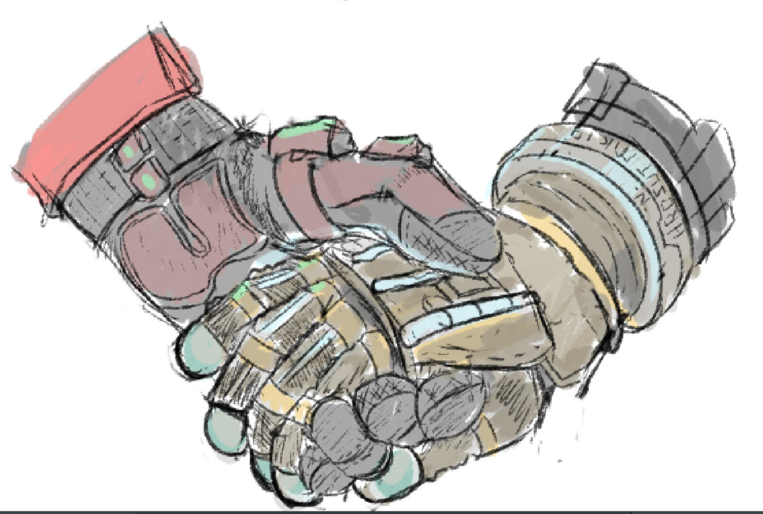 [$25] Soft-brush / graphite, 2 hands, complex/mechanical design, color, no shading, no BG.